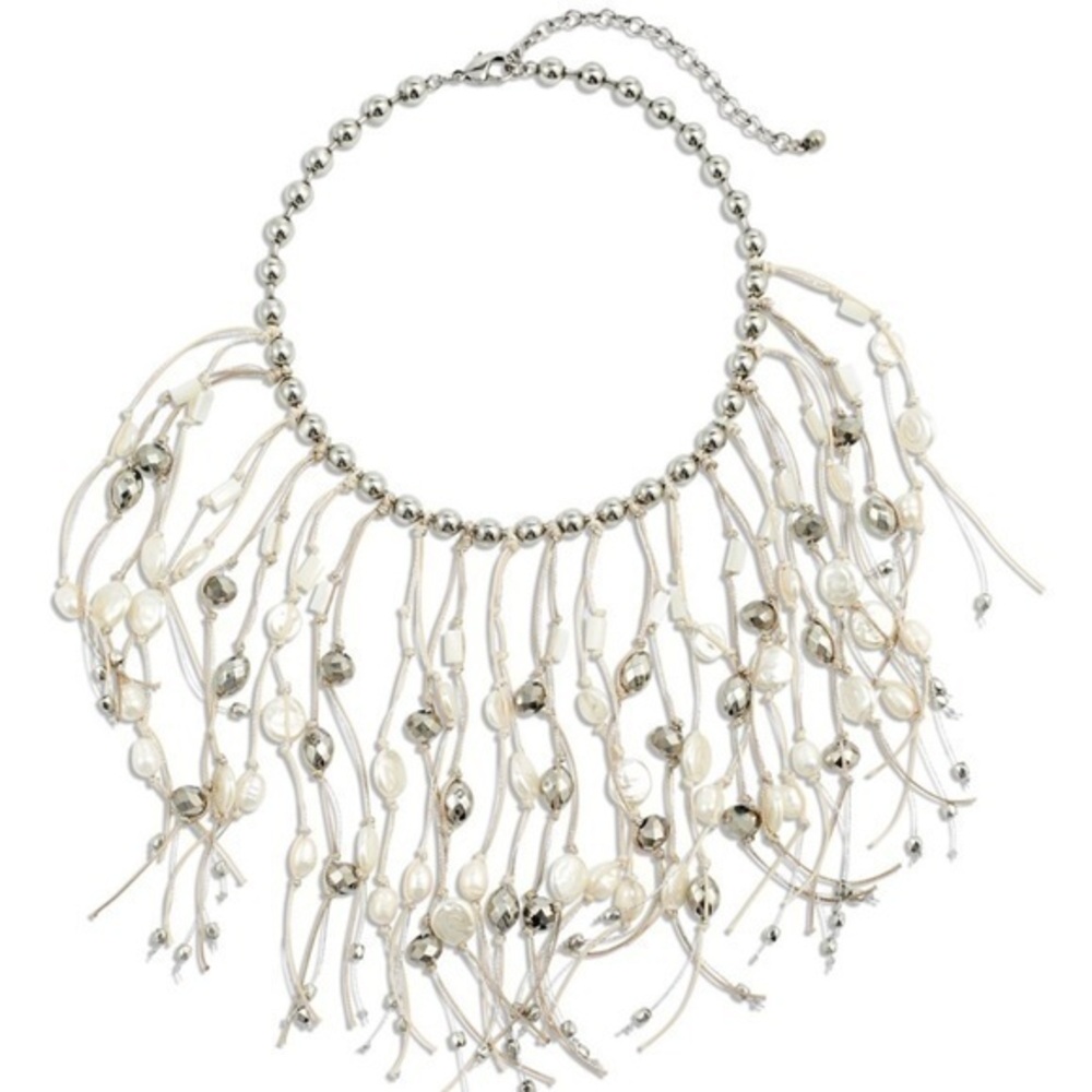 CHICOS beaded cascade Fringe faux pearl necklace